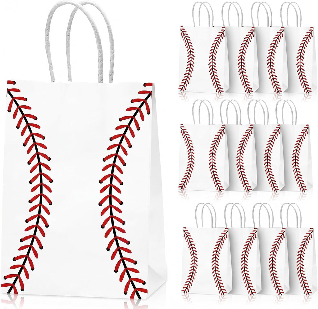Kraft Paper Baseball Party Favor Bags with Handles 12pcs 8.3x5.8in