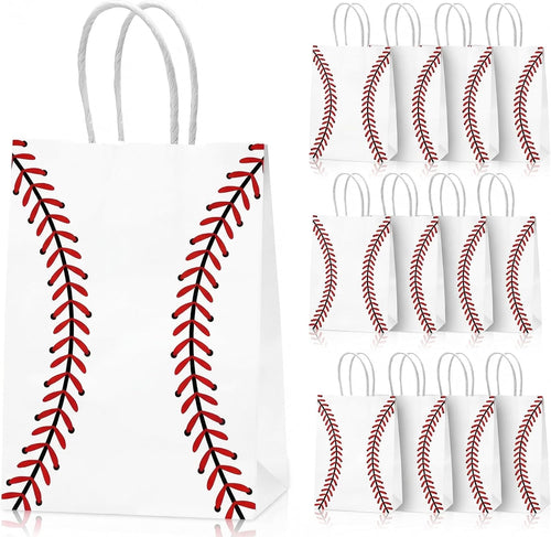 Kraft Paper Baseball Party Favor Bags with Handles 12pcs 8.3x5.8in