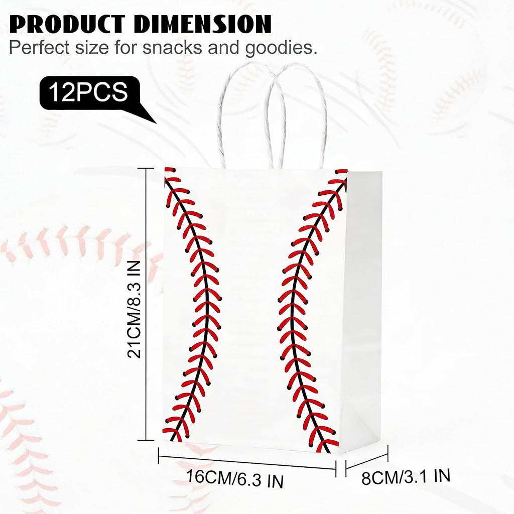 Kraft Paper Baseball Party Favor Bags with Handles 12pcs 8.3x5.8in