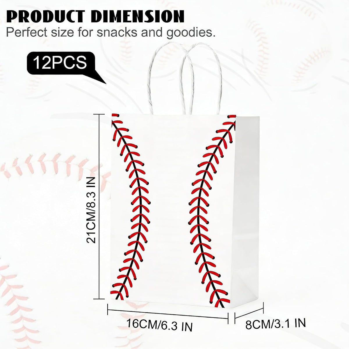 Kraft Paper Baseball Party Favor Bags with Handles 12pcs 8.3x5.8in