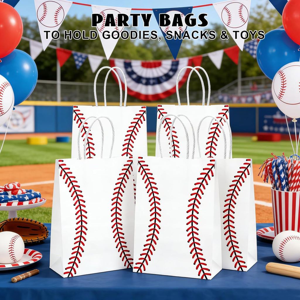 Kraft Paper Baseball Party Favor Bags with Handles 12pcs 8.3x5.8in