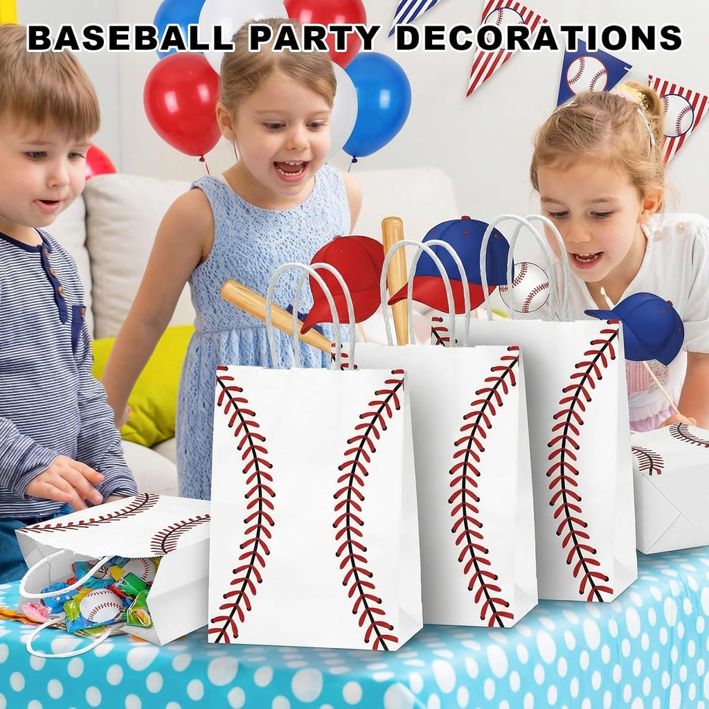 Kraft Paper Baseball Party Favor Bags with Handles 12pcs 8.3x5.8in