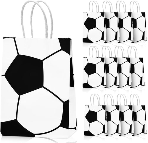 Kraft Paper Soccer Party Favor Bags with Handles 12pcs 8.3x5.8in