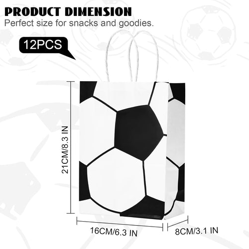 Kraft Paper Soccer Party Favor Bags with Handles 12pcs 8.3x5.8in
