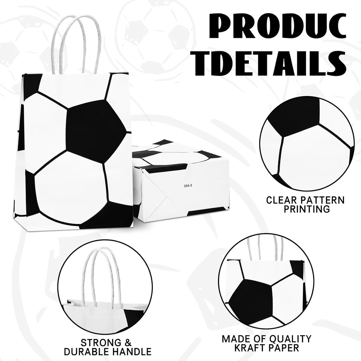 Kraft Paper Soccer Party Favor Bags with Handles 12pcs 8.3x5.8in