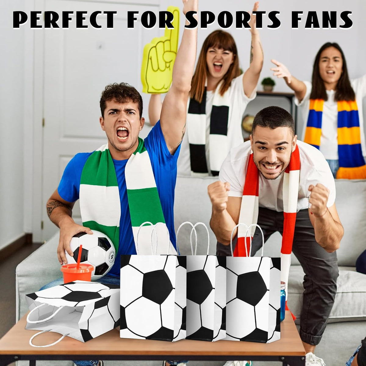 Kraft Paper Soccer Party Favor Bags with Handles 12pcs 8.3x5.8in