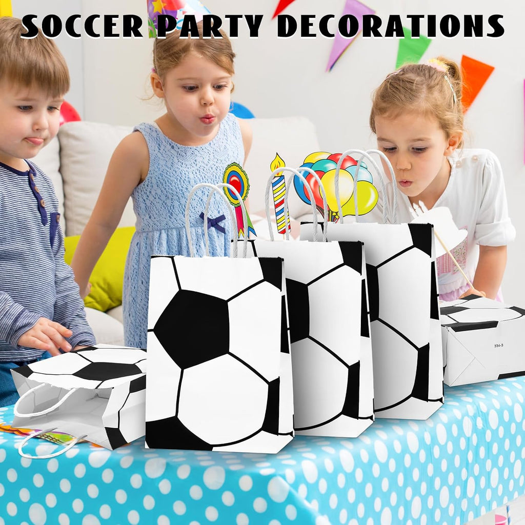 Kraft Paper Soccer Party Favor Bags with Handles 12pcs 8.3x5.8in