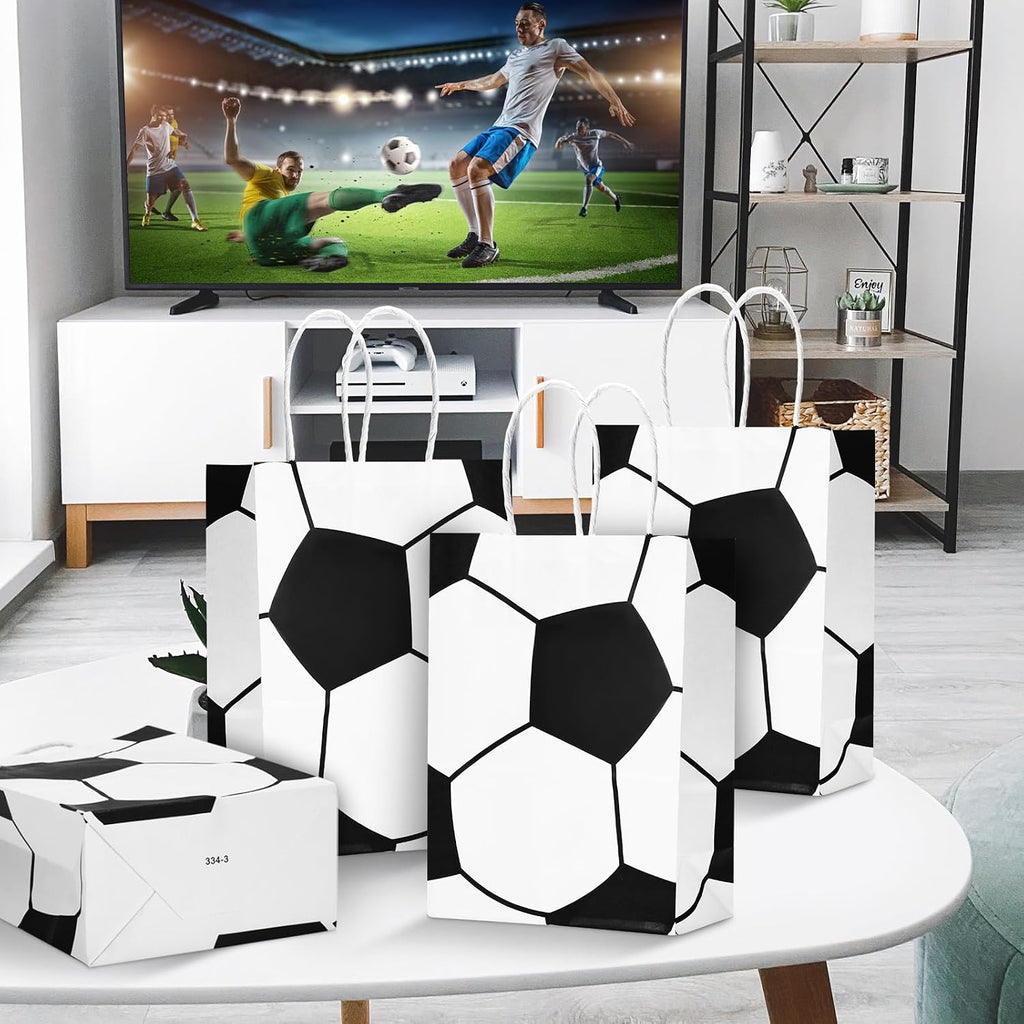 Kraft Paper Soccer Party Favor Bags with Handles 12pcs 8.3x5.8in