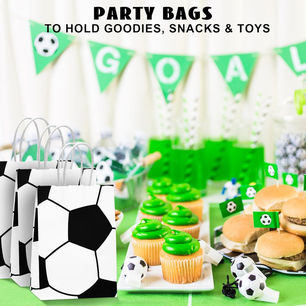 Kraft Paper Soccer Party Favor Bags with Handles 12pcs 8.3x5.8in